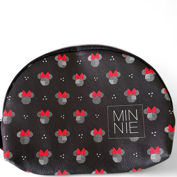Disney Minnie Mouse Cosmetics Travel Bag Red Bow Black Pouch Zipper Bag - Picture 2 of 7